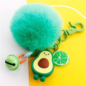 Popular Fruit Series Bells and Fluffy Ball Multi-element Combo Key Chain - Avocado