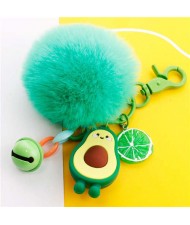Popular Fruit Series Bells and Fluffy Ball Multi-element Combo Key Chain - Avocado