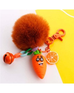 Popular Fruit Series Bells and Fluffy Ball Multi-element Combo Key Chain - Carrot