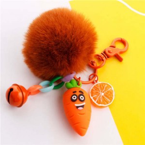 Popular Fruit Series Bells and Fluffy Ball Multi-element Combo Key Chain - Carrot