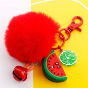 Popular Fruit Series Bells and Fluffy Ball Multi-element Combo Key Chain - Watermelon