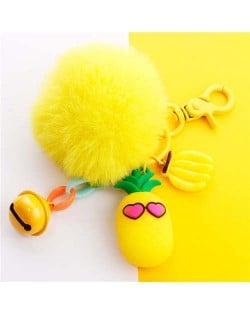 Popular Fruit Series Bells and Fluffy Ball Multi-element Combo Key Chain - Pineapple