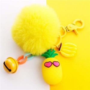 Popular Fruit Series Bells and Fluffy Ball Multi-element Combo Key Chain - Pineapple