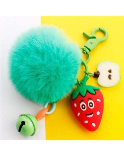 Popular Fruit Series Bells and Fluffy Ball Multi-element Combo Key Chain - Strawberry