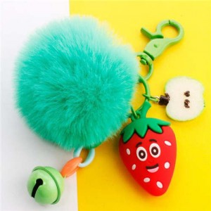 Popular Fruit Series Bells and Fluffy Ball Multi-element Combo Key Chain - Strawberry