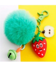 Popular Fruit Series Bells and Fluffy Ball Multi-element Combo Key Chain - Strawberry