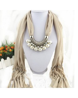 Elegant Artificial Pearls Tassels Fashion Scarf Necklace - Beige