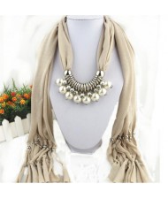 Elegant Artificial Pearls Tassels Fashion Scarf Necklace - Beige