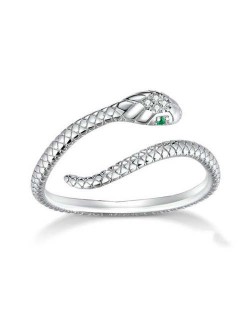 Cubic Zirconia Inlaid Green Eyes Vivid Snake Modeling Wholesale 925 Sterling Silver Ring - Silver