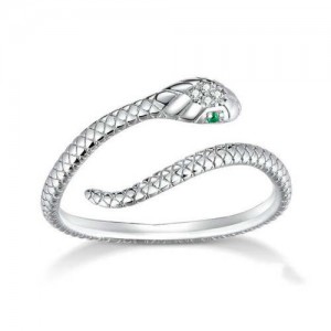 Cubic Zirconia Inlaid Green Eyes Vivid Snake Modeling Wholesale 925 Sterling Silver Ring - Silver