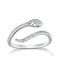 Cubic Zirconia Inlaid Green Eyes Vivid Snake Modeling Wholesale 925 Sterling Silver Ring - Silver