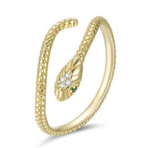 Cubic Zirconia Inlaid Green Eyes Vivid Snake Modeling Wholesale 925 Sterling Silver Ring - Golden