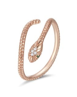 Cubic Zirconia Inlaid Green Eyes Vivid Snake Modeling Wholesale 925 Sterling Silver Ring - Rose Gold