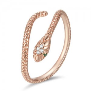 Cubic Zirconia Inlaid Green Eyes Vivid Snake Modeling Wholesale 925 Sterling Silver Ring - Rose Gold