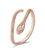 Cubic Zirconia Inlaid Green Eyes Vivid Snake Modeling Wholesale 925 Sterling Silver Ring - Rose Gold