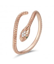 Cubic Zirconia Inlaid Green Eyes Vivid Snake Modeling Wholesale 925 Sterling Silver Ring - Rose Gold