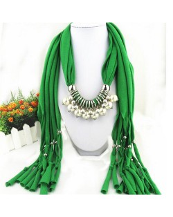 Elegant Artificial Pearls Tassels Fashion Scarf Necklace - Brown