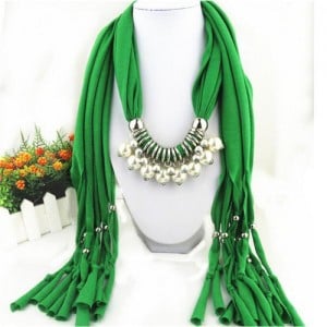Elegant Artificial Pearls Tassels Fashion Scarf Necklace - Green