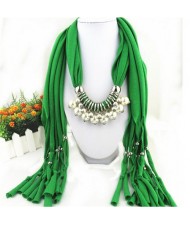 Elegant Artificial Pearls Tassels Fashion Scarf Necklace - Brown