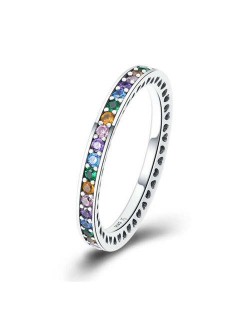 Side Hollow-out Design Colorful Cubic Zirconia Embeded Wholesale 925 Sterling Silver Jewelry Women Ring