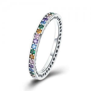 Side Hollow-out Design Colorful Cubic Zirconia Embeded Wholesale 925 Sterling Silver Jewelry Women Ring