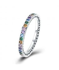 Side Hollow-out Design Colorful Cubic Zirconia Embeded Wholesale 925 Sterling Silver Jewelry Women Ring