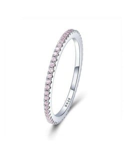 Wholesale 925 Sterling Silver Jewelry Pink Cubic Zirconia Surrounded Minimalist Women Ring
