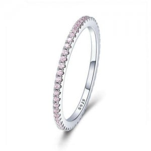 Wholesale 925 Sterling Silver Jewelry Pink Cubic Zirconia Surrounded Minimalist Women Ring