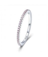 Wholesale 925 Sterling Silver Jewelry Pink Cubic Zirconia Surrounded Minimalist Women Ring