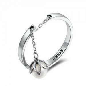 Unique Design Pearl Chain Pendant Open-end Wholesale 925 Sterling Silver Women Ring