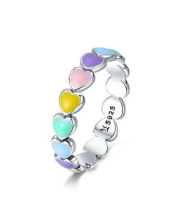 Lovely Candy Color Heart to Heart Design Wholesale 925 Sterling Silver Women Ring