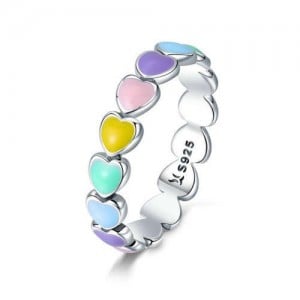 Lovely Candy Color Heart to Heart Design Wholesale 925 Sterling Silver Women Ring