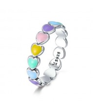 Lovely Candy Color Heart to Heart Design Wholesale 925 Sterling Silver Women Ring