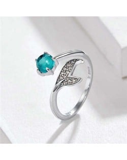 Romantic Mermaid Tail with Blue Gem Open-end Wholesale 925 Sterling Silver Women Ring