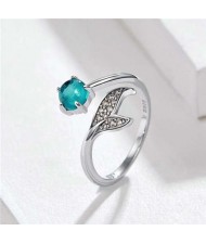 Romantic Mermaid Tail with Blue Gem Open-end Wholesale 925 Sterling Silver Women Ring