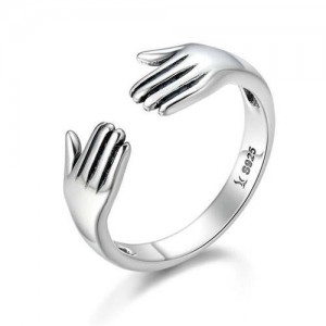 Minimalist Hands Hug Design Unique Fashion Wholesale 925 Sterling Silver Jewelry Women Ring