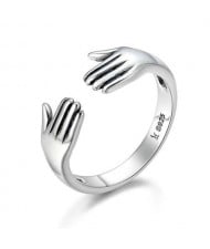 Minimalist Hands Hug Design Unique Fashion Wholesale 925 Sterling Silver Jewelry Women Ring