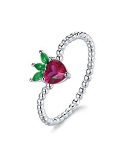 Cubic Zirconia Cute Strawberry Fruit Modeling Wholesale 925 Sterling Silver Women Ring