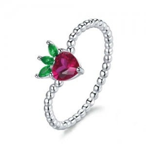 Cubic Zirconia Cute Strawberry Fruit Modeling Wholesale 925 Sterling Silver Women Ring
