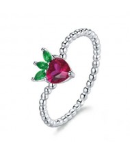 Cubic Zirconia Cute Strawberry Fruit Modeling Wholesale 925 Sterling Silver Women Ring