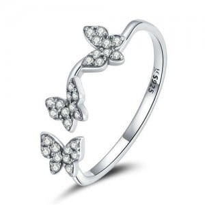 Cubic Zirconia Inlaid Butteryfly Modeling Wholesale 925 Sterling Silver Ring