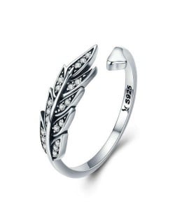 Cubic Zirconia Leaves Design Wholesale 925 Sterling Silver Jewelry Vintage Open-end Ring