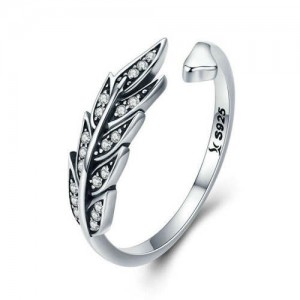 Cubic Zirconia Leaves Design Wholesale 925 Sterling Silver Jewelry Vintage Open-end Ring