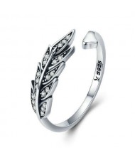Cubic Zirconia Leaves Design Wholesale 925 Sterling Silver Jewelry Vintage Open-end Ring