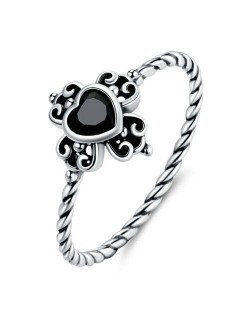 Black Cubic Zirconia Heart Vintage Wholesale 925 Sterling Silver Ring