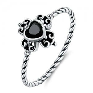 Black Cubic Zirconia Heart Vintage Wholesale 925 Sterling Silver Ring