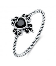 Black Cubic Zirconia Heart Vintage Wholesale 925 Sterling Silver Ring