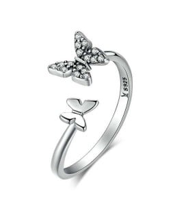 Cubic Zirconia Butterfly Wholesale 925 Sterling Silver Open-end Ring - Silver