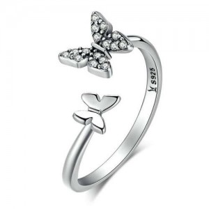 Cubic Zirconia Butterfly Wholesale 925 Sterling Silver Open-end Ring - Silver