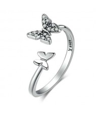 Cubic Zirconia Butterfly Wholesale 925 Sterling Silver Open-end Ring - Silver